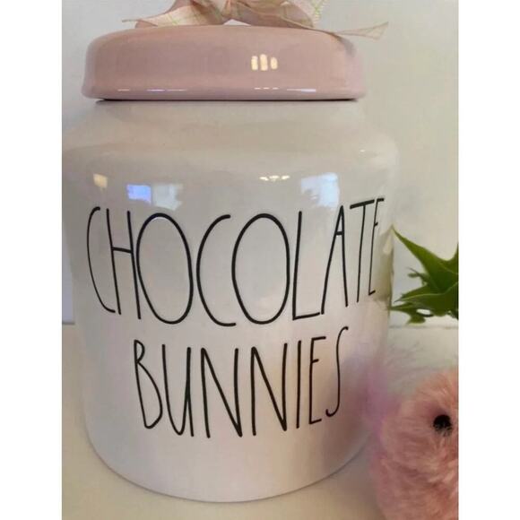 RAE DUNN RARE CHOCOLATE BUNNIES White Pink Cover CANISTER Collection Easter NWT - Picture 2 of 4